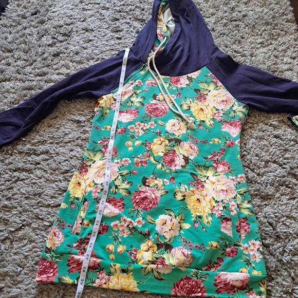 Vanilla Bay Floral Mini Dress with Hood - Teal and Purple - Picture 11 of 13
